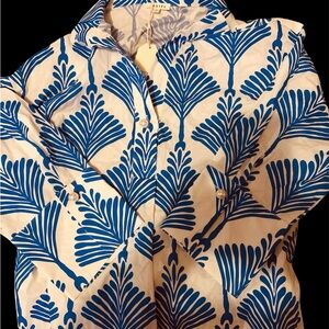 JODIFL Blue and White Leaf Print Blouse